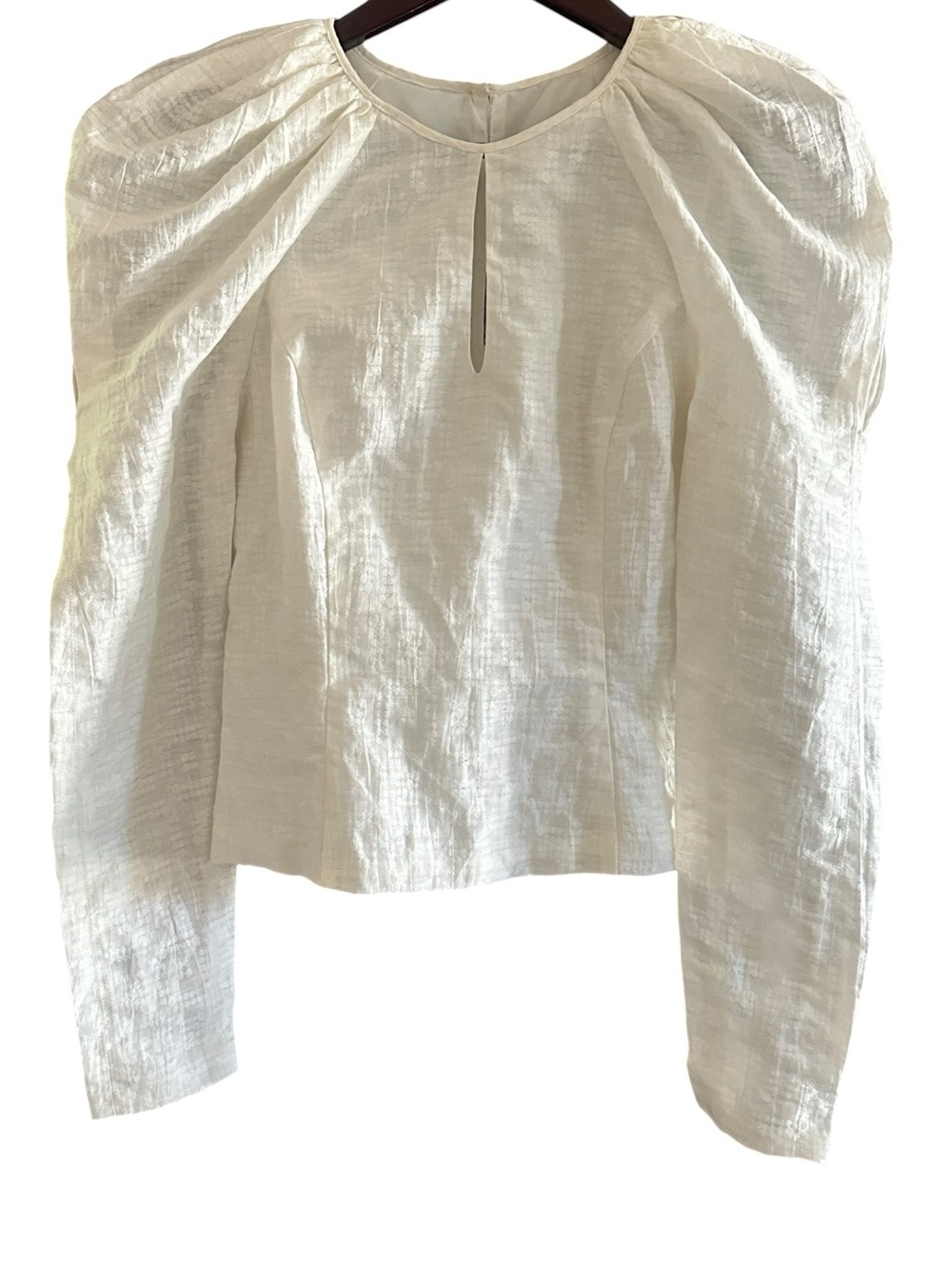 Petersyn White Puff Sleeve Keyhole Blouse Size XS/S EUC